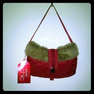 Chick red faux fur handbag purse